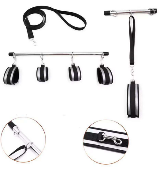 Spreader Bar Heavy Duty Stainless Steel Expandable Silver Bar Home Gym with 4pcs Adjustable Straps