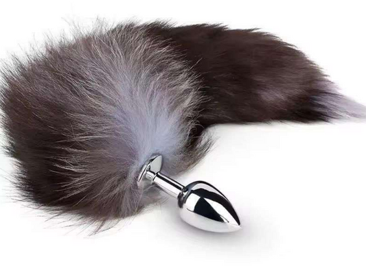 Stainless Steel Anal Butt Plug with Faux Silver Fox Tail - Mix